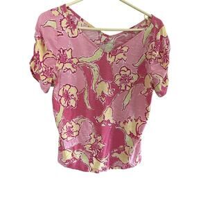 Lilly Pulitzer Womens T Shirt XL Top Short Sleeve Cotton Pink Coastal Preppy